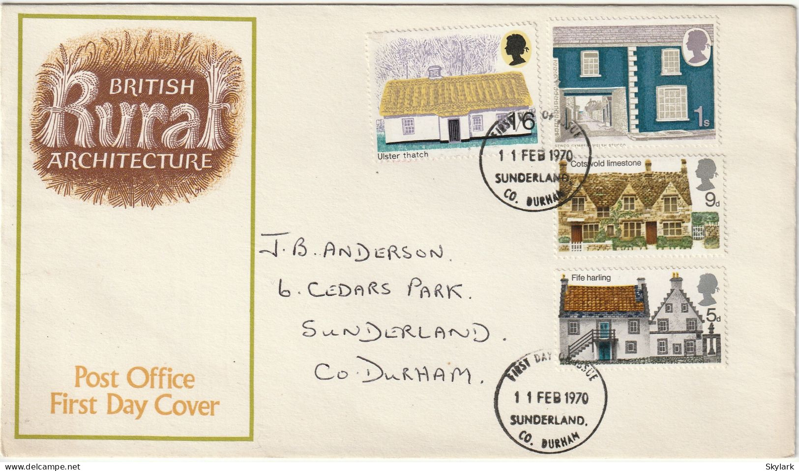 Great Britain   .   1970   .   "British Rural Architecture"   .   First Day Cover - 4 Stamps - 1952-1971 Em. Prédécimales