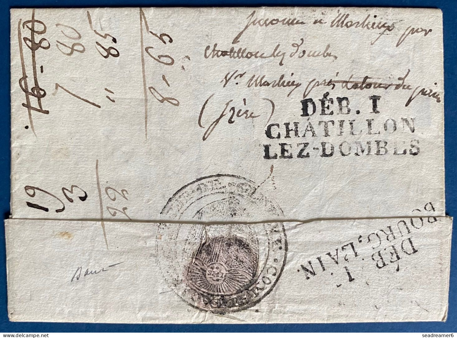SUISSE Lettre 17 SEPT 1818 Marque CAROUGE + Double Déboursés "DEB 1 / BOURG L'AIN "&" DEB 1 / CHATILLON LEZ DOMBES " RRR - ...-1845 Vorphilatelie