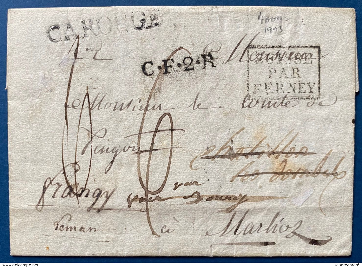 SUISSE Lettre 17 SEPT 1818 Marque CAROUGE + Double Déboursés "DEB 1 / BOURG L'AIN "&" DEB 1 / CHATILLON LEZ DOMBES " RRR - ...-1845 Préphilatélie