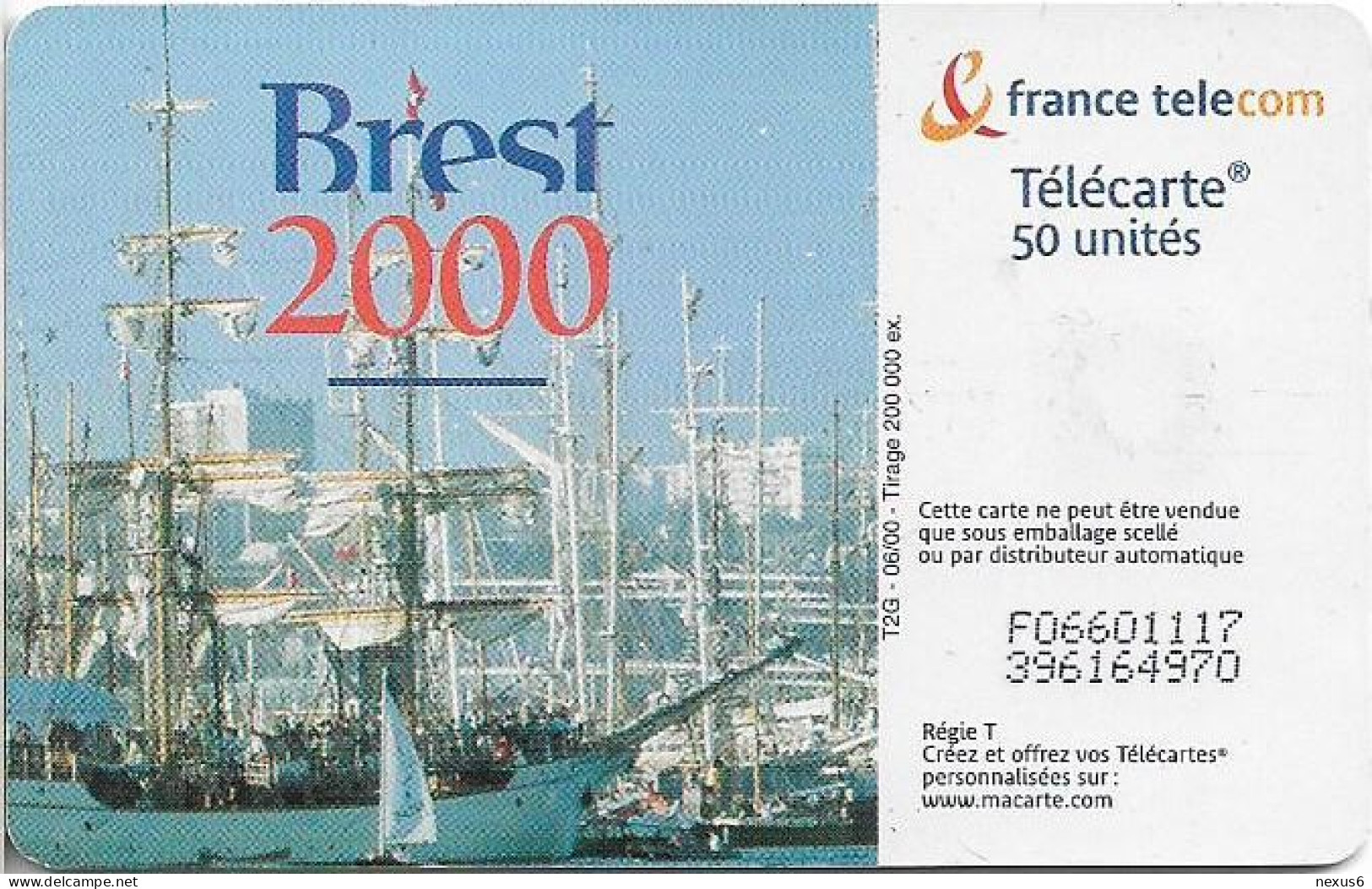France - 1064.1 - Brest 2000, Chip ODS2, ''3'' On CN Rounded, 06.2000, 50Units, 200.000ex, Used - 2000