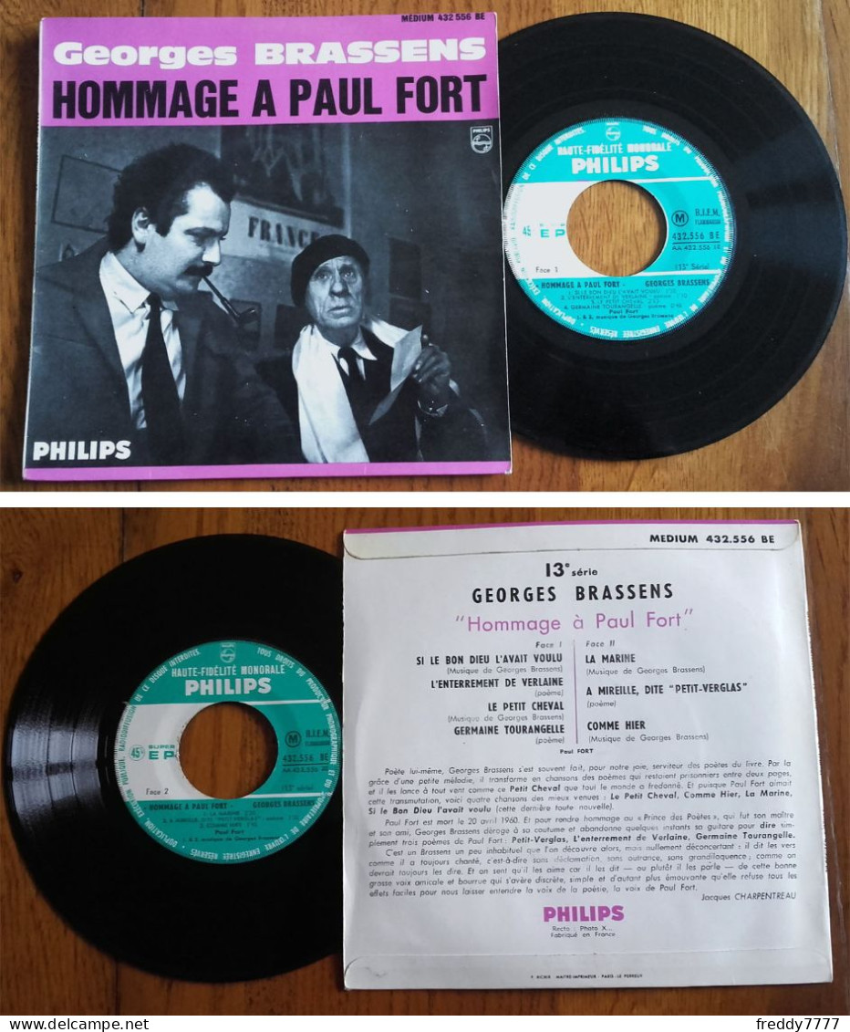 RARE French EP 45t RPM BIEM (7") GEORGES BRASSENS «Hommage à Paul Fort» (7 Titres, 1961) - Verzameluitgaven