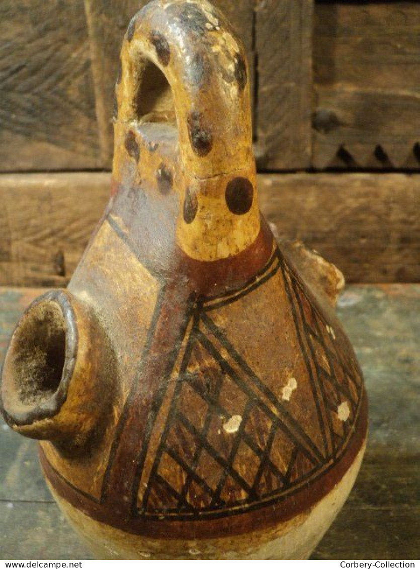 Ancienne Gargoulette Kabyle à Décor Géométrique Berbere Ceramic Pottery / Ref : K07 - Afrikaanse Kunst