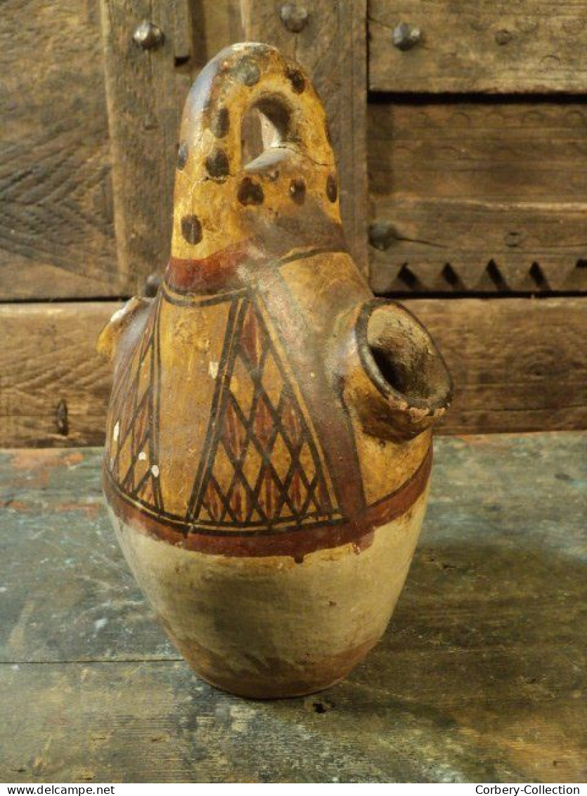 Ancienne Gargoulette Kabyle à Décor Géométrique Berbere Ceramic Pottery / Ref : K07