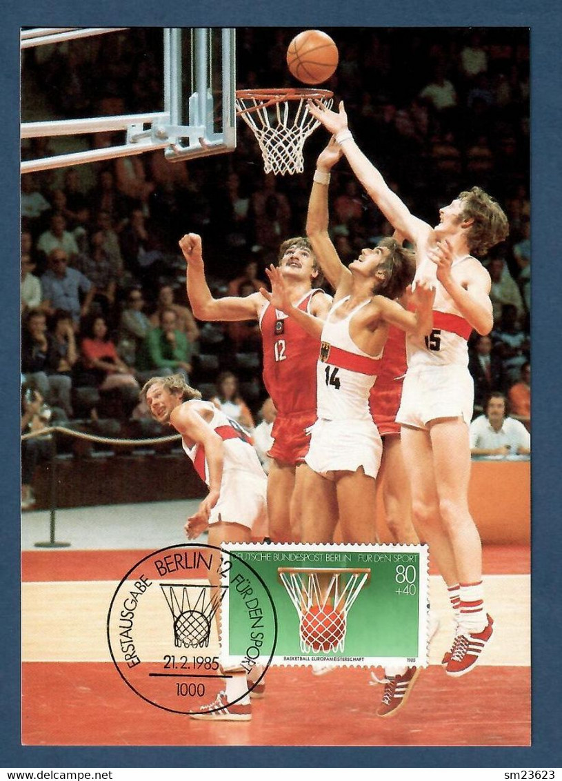 Berlin / West  1985  Mi.Nr. 732 , Basketball - Für Den Sport - Hagenbach Maximum Card - Erstausgabe Berlin 21.2.1985 - Maximumkarten (MC)