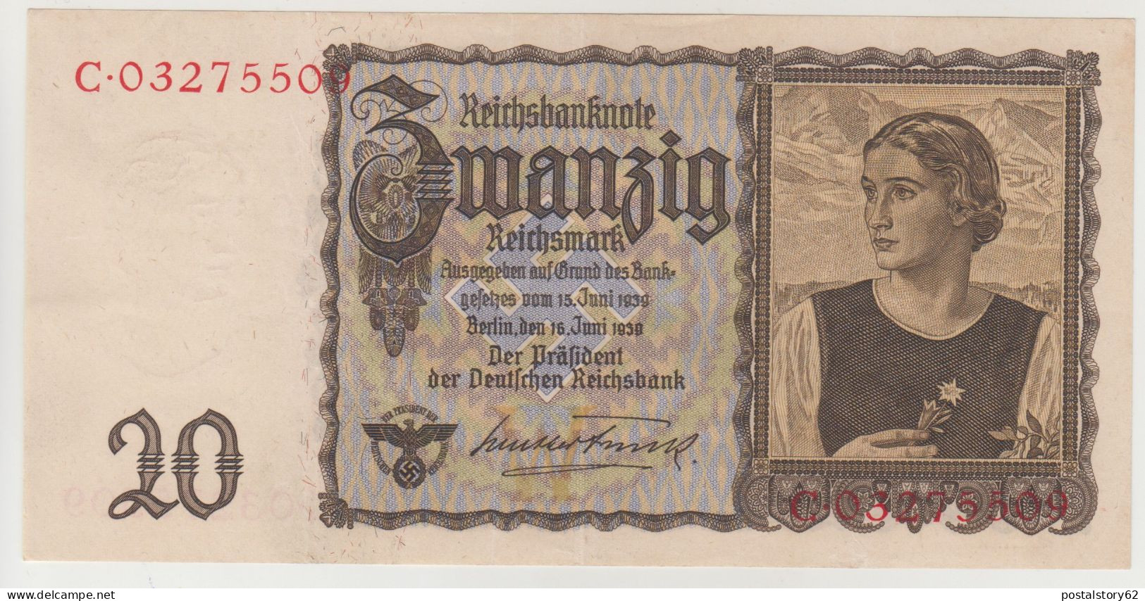 Germany, 20 Reichsmark Pick # 185 Cons. Spl Piccola Piega Al Centro Altrimenti Fds - 20 Reichsmark