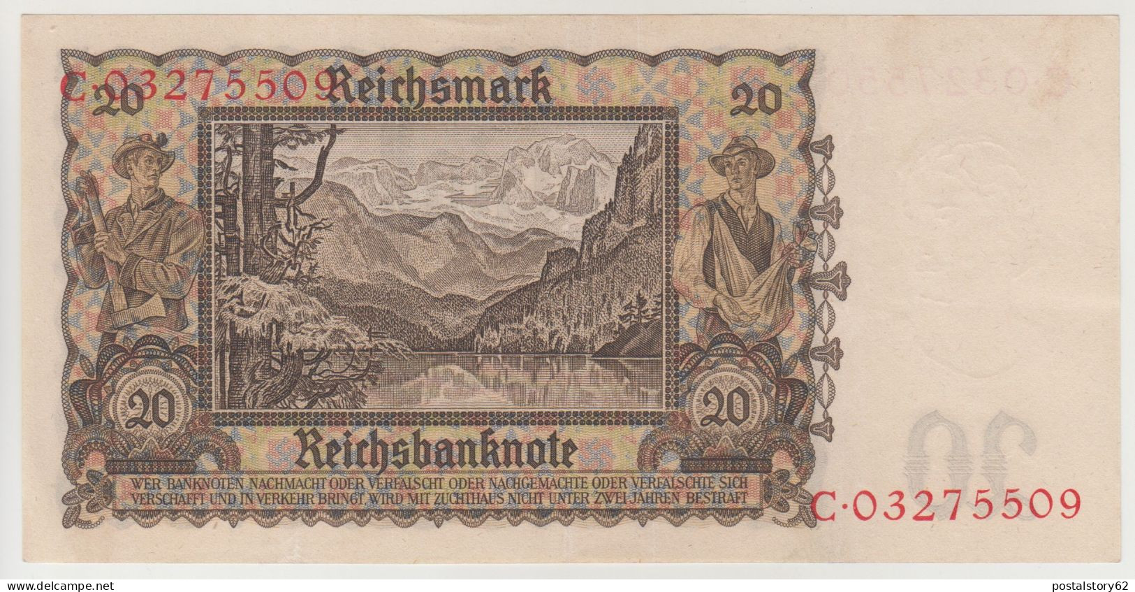 Germany, 20 Reichsmark Pick # 185 Cons. Spl Piccola Piega Al Centro Altrimenti Fds - 20 Reichsmark