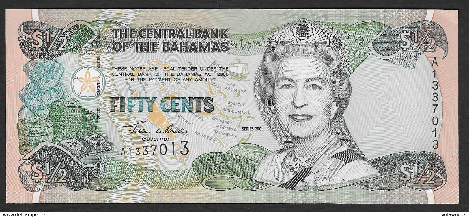 Bahamas - Banconota Non Circolata FdS UNC Da 1/2 Dollaro P-68a - 2001 #19 - Bahama's