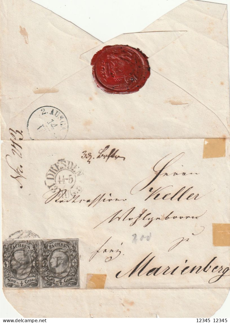 Sachsen, Piece From A Letter, Dresden To Marienberg - Sachsen