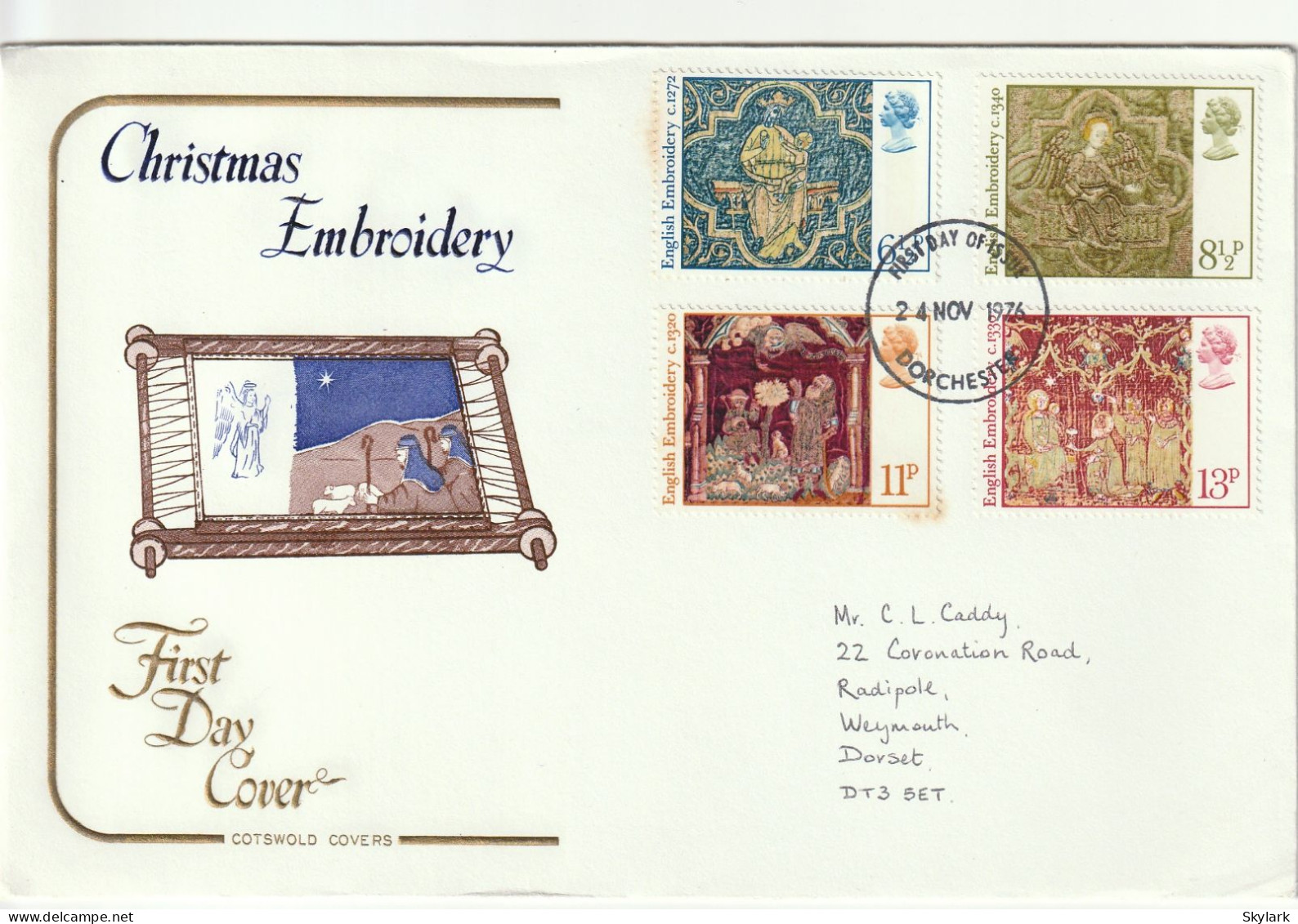 Great Britain   .   1976   .   "Christmas - English Medieval Embroidery"   .   First Day Cover - 4 Stamps - 1971-1980 Decimal Issues