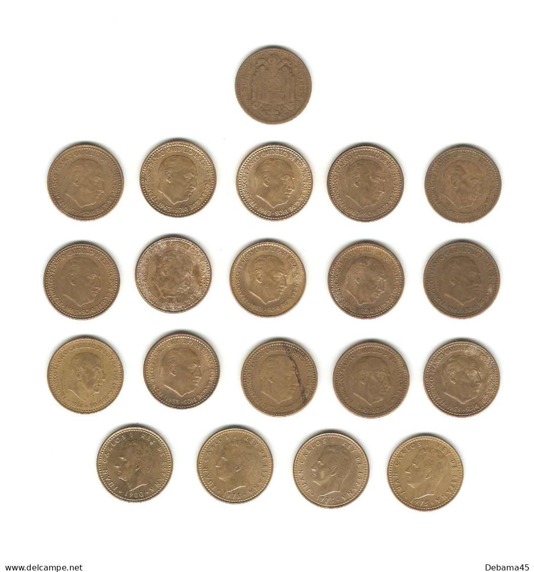 180/ Lot Espagne : 20 X 1 Peseta (de 1944 à 1980) - 1 Peseta