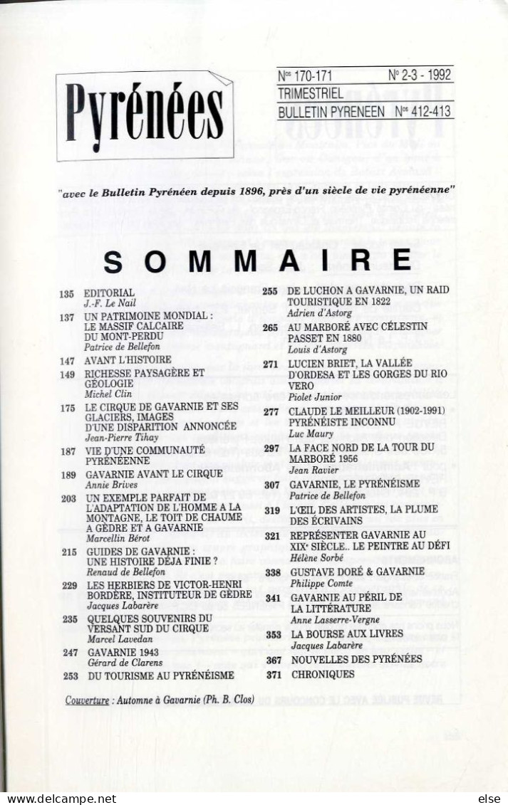 PYRENEES  N° 170 171   N° 2 & 3  1992  -   SPECIAL GAVARNIE   -  LES PYRENEES  PAGE 1 A 127 - Midi-Pyrénées