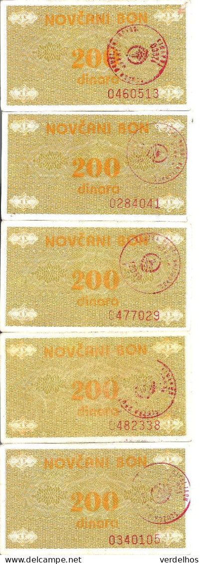 BOSNIE HERZEGOVINE 200 DINARA ND1992 VF P 48 ( 5 Billets ) - Bosnie-Herzegovine