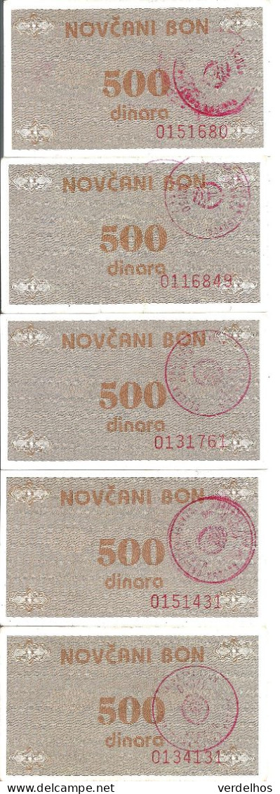 BOSNIE HERZEGOVINE 500 DINARA ND1992 VF P 49 ( 5 Billets ) - Bosnie-Herzegovine