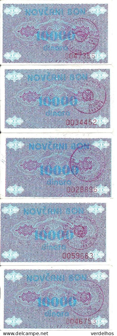 BOSNIE-HERZEGOVINE 10000 DINARA ND1992 VF P 52 ( 5 Billets ) - Bosnie-Herzegovine