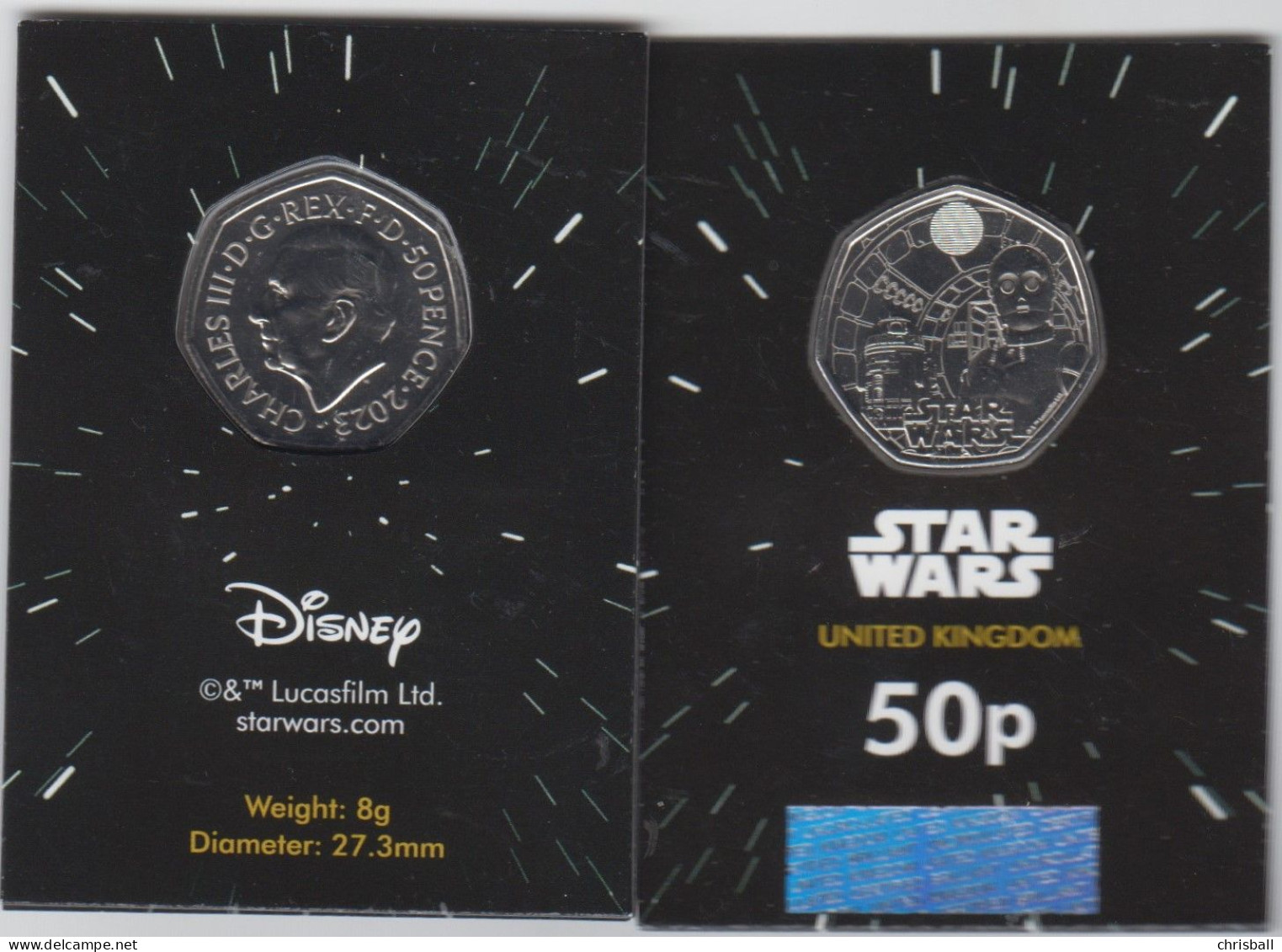 Great Britain UK 2023 50p Coin, Star Wars R2D2 & CP3O Bunc - 50 Pence