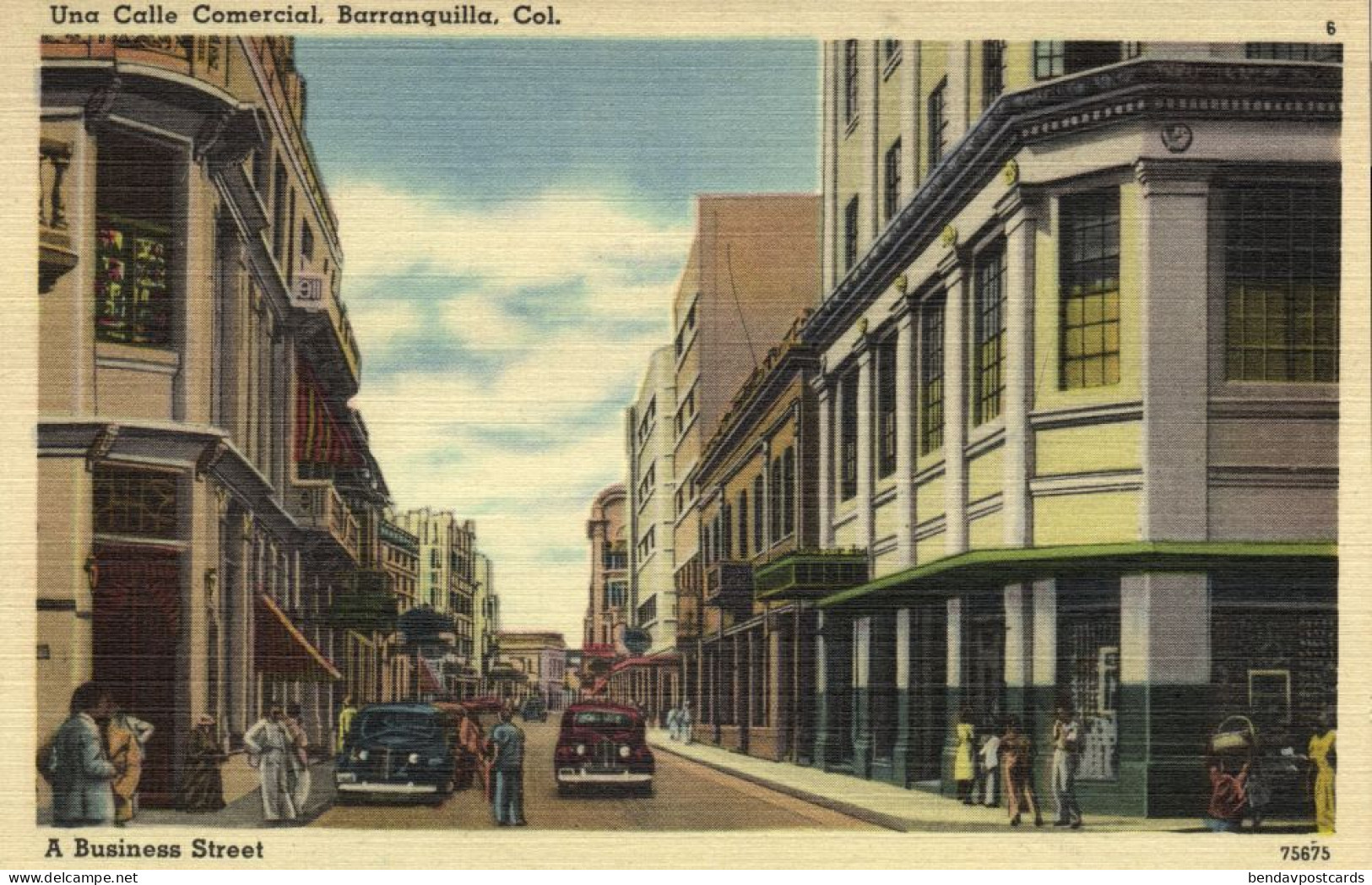 Colombia, BARRANQUILLA, Una Calle Comercial (1940s) Postcard (2) - Colombie