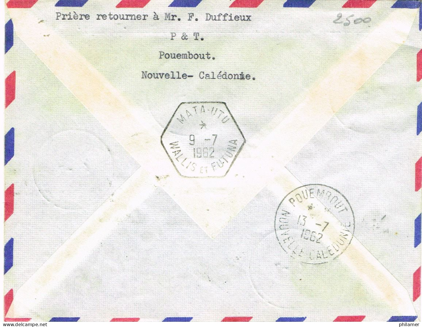 Wallis Futuna Nouvelle Caledonie FFC Premier Vol Aerien Noumea Mata Utu 4/7/62 Us Courant - Briefe U. Dokumente