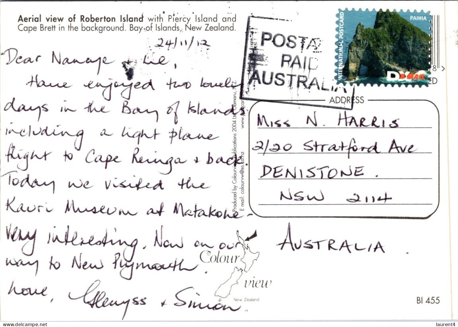 15-11-2023 (2 V 17) New Zealand (posted To Australia 2012 - With DX Mail Stamp) Roberton Island (Bay Of Islands) - Nouvelle-Zélande