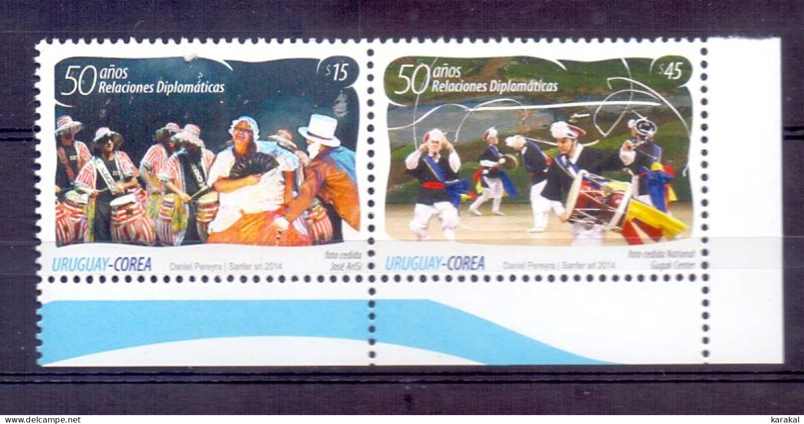 T20141007 Joint Issue Twin Uruguay South Korea Diplomatic Relations 2014 - Uruguay Stamps MNH XX - Gezamelijke Uitgaven