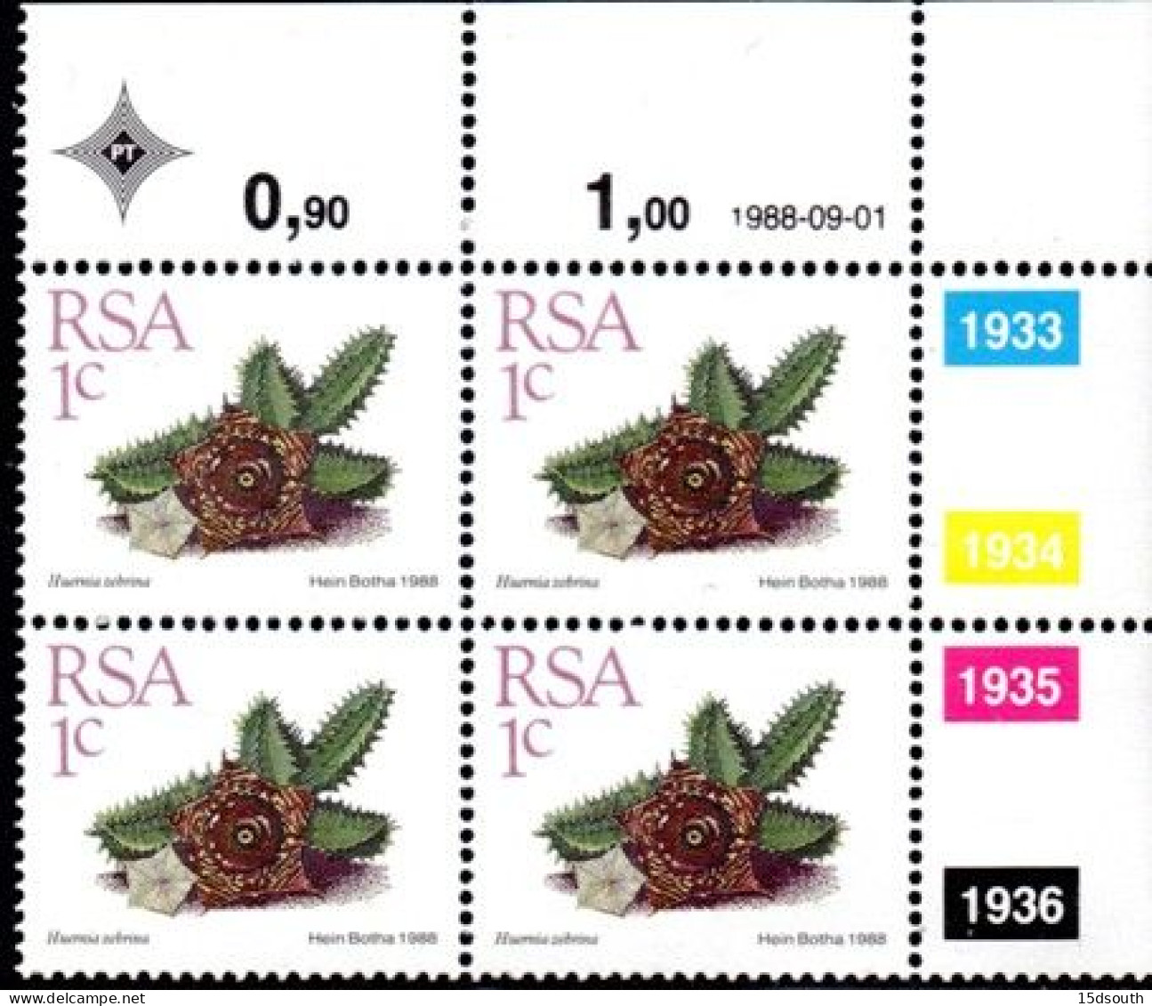 South Africa - 1988 Succulents 1c Control Block (1988.09.01) (**) - Blokken & Velletjes