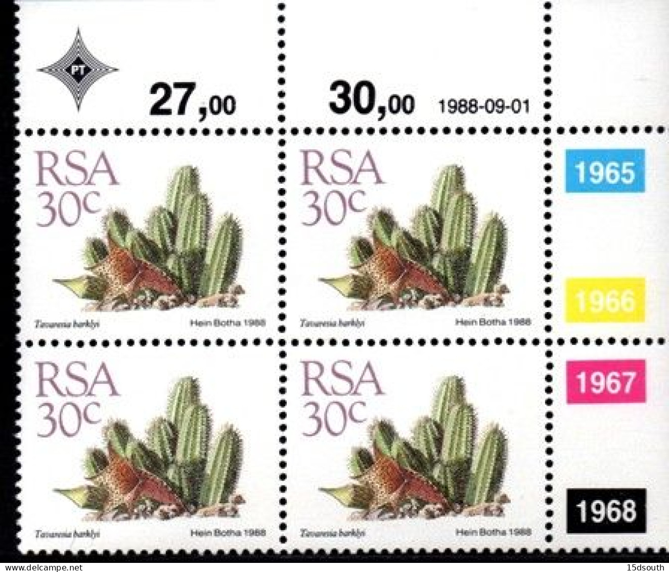 South Africa - 1988 Succulents 30c Control Block (1988.09.01) (**) - Hojas Bloque