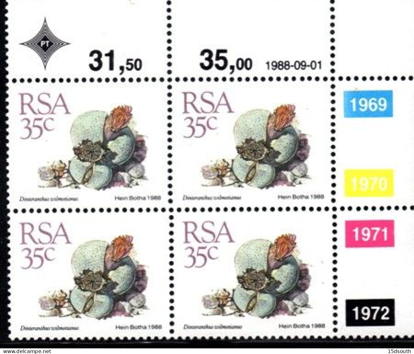 South Africa - 1988 Succulents 35c Control Block (1988.09.01) (**) - Blocs-feuillets