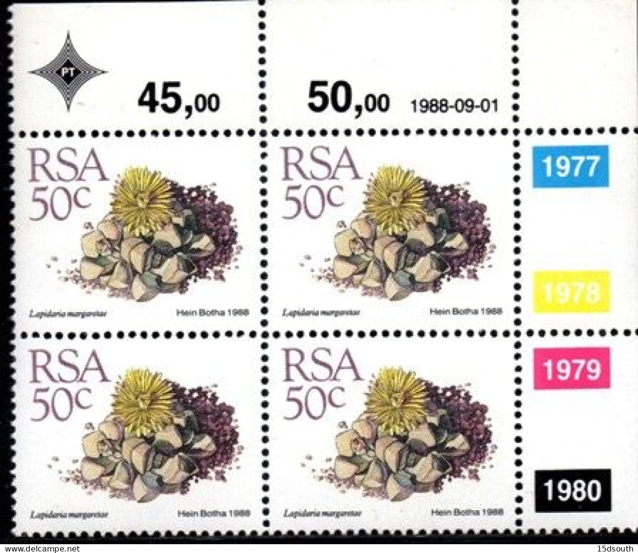 South Africa - 1988 Succulents 50c Control Block (1988.09.01) (**) - Hojas Bloque