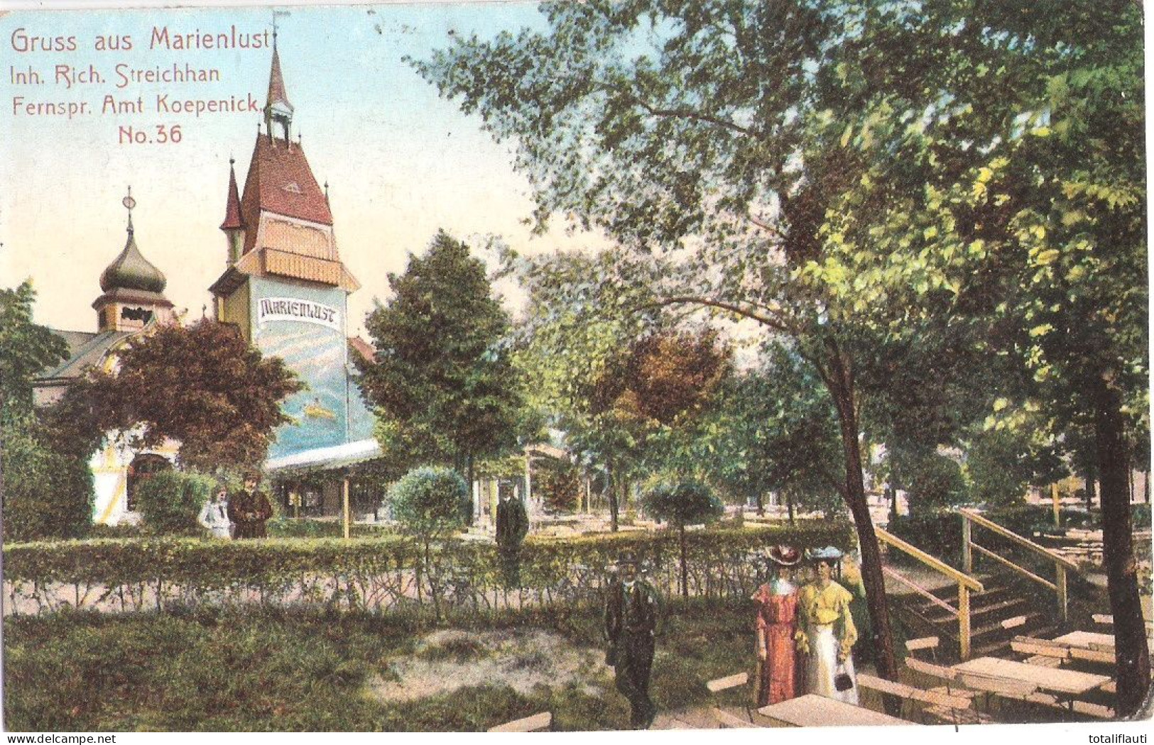 Berlin KÖPENICK Gruss Aus Marienlust Müggelturm Müggelberge Color Belebt 12.8.1908 Gelaufen - Koepenick