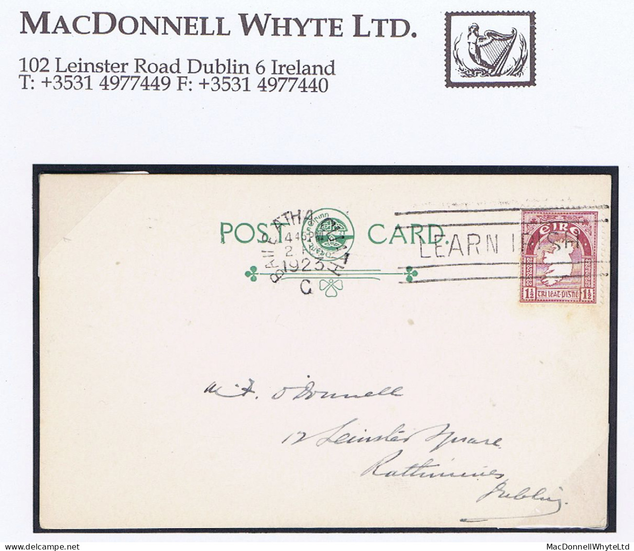 Ireland 1923 SE 1½d Map Definitive On Plain O'Donnell First Day Card Dublin Machine BAILE ATHA CLIATH 2 FEB 1923 - FDC