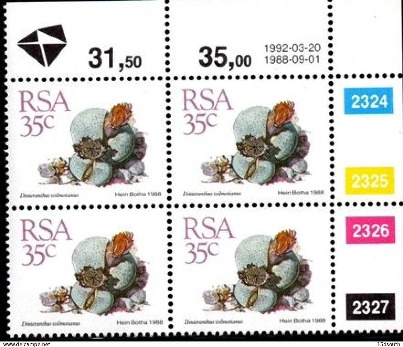 South Africa - 1992 Succulents 35c Control Block (1992.03.20) (**) - Blocks & Sheetlets