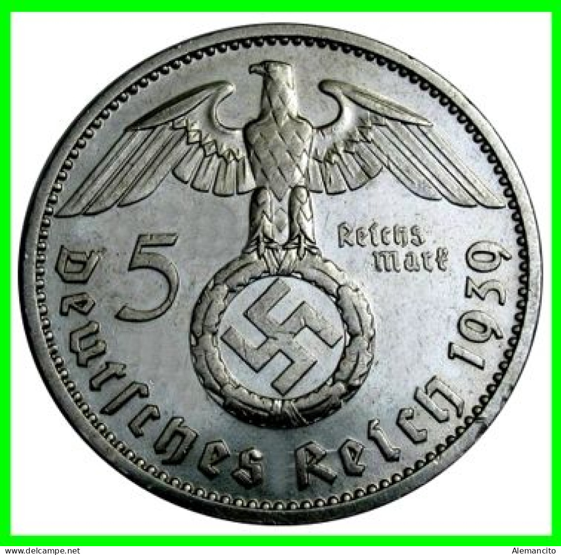 GERMANY - ALEMANIA DEUTFCHES REICH SERIE DE 7 MONEDAS DE 5.00 REICHSMARK AÑO 1939 MONEDAS DE PLATA - 29 MM.  HINDENBURG - 5 Reichsmark