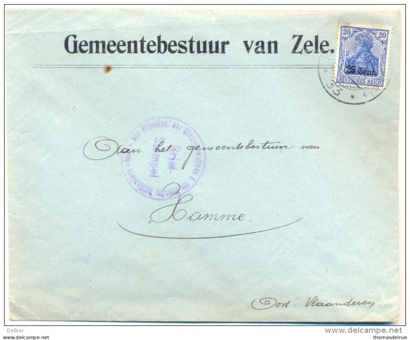 Nx380 : N° 31:  GEMEENTEBESTUUR Van ZELE > Gemeentebestuur Van Hamme : Open Omslag16 3-V 16 > Londres... - OC26/37 Etappengebiet