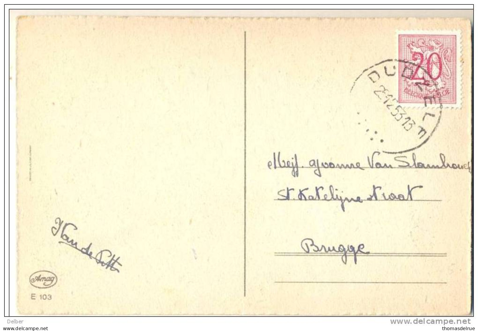 1p536: Kerstmiskaartje Met N° 851: DUDZELE 25.12.53 > BRUGGE.... Afgetempeld Op 25.12... - 1951-1975 Heraldieke Leeuw