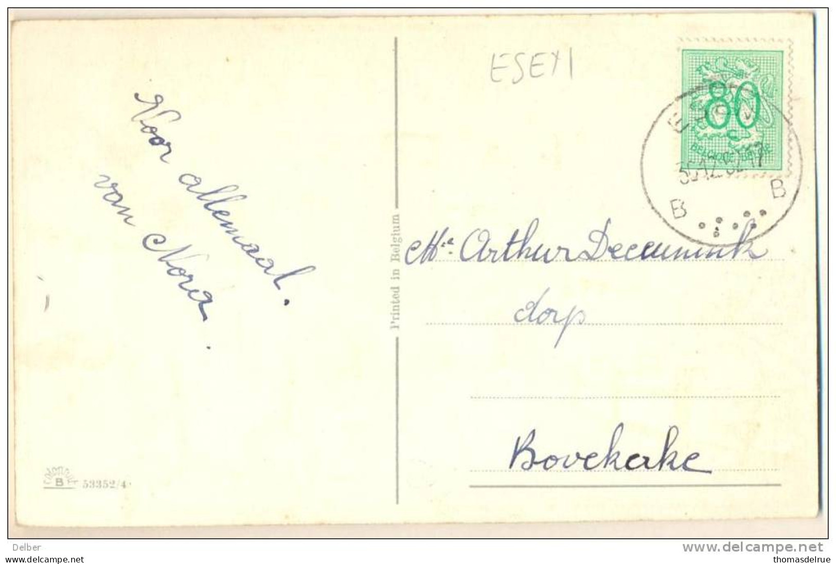 1p523: Fantasiekaartje : N° 857: B  ESEN B  30.12-52 > Bovenkerke - 1951-1975 Heraldieke Leeuw