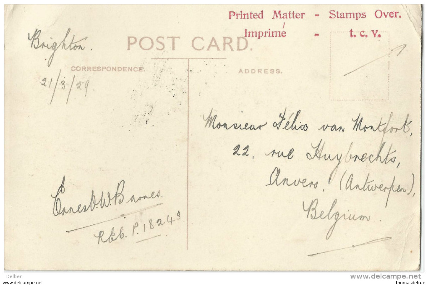 _5pk-844: Poynings And The Dyke N/ Brington..> Antwerp1929 - Southend, Westcliff & Leigh