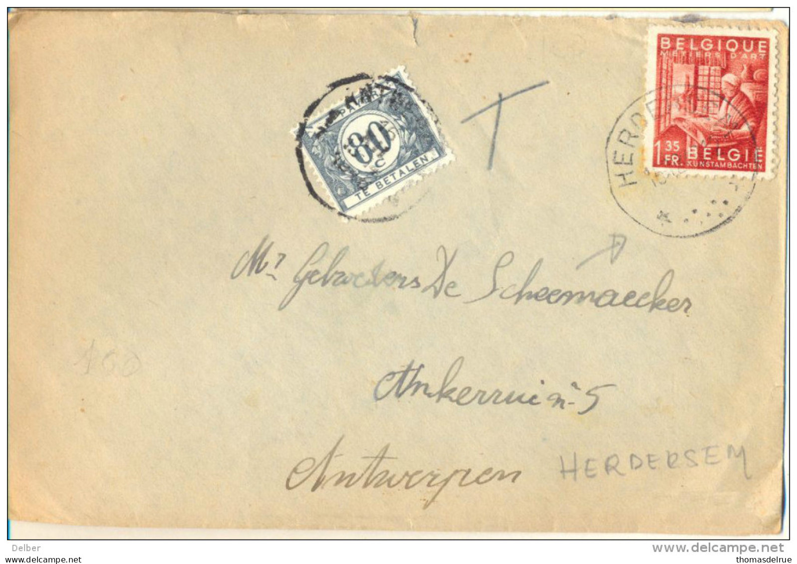 1p226: N° 762: * HERDERSEM *: Sterstempel +T: Getaxeerd: TX42: 1F ANTWERPEN 1^ 16 XII 1948 : Verhoging Posttarief: - 1948 Exportación