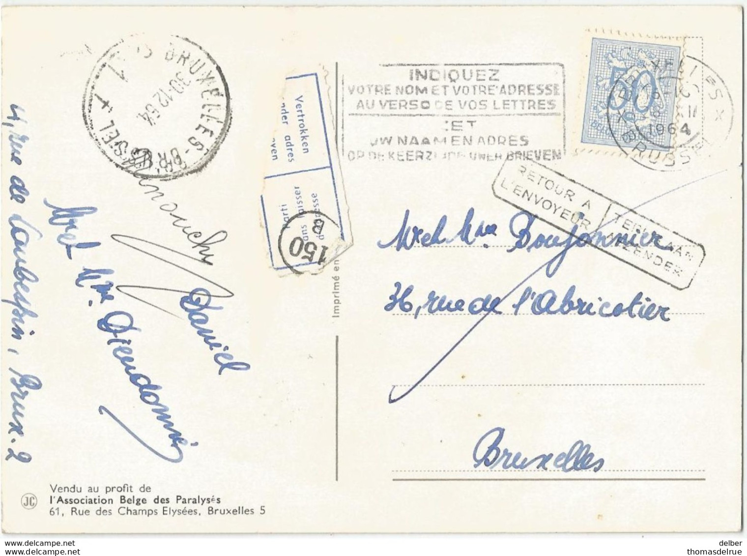 6Rm-488: N° 854: ...Retour A L'ENVOYEUR... Vertrokken... Facteurstempel 150B...> Bruxelles.. - 1951-1975 Heraldieke Leeuw