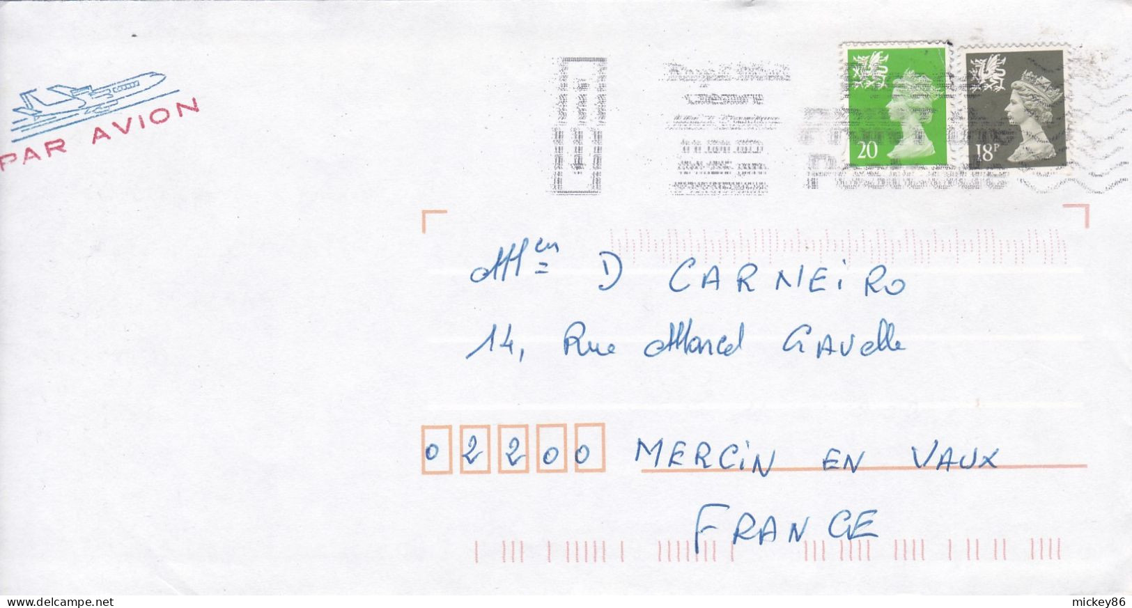 G-B--2002--Lettre De WARRINGTON Pour Mercin Et Vaux--02 ....timbres...cachet...courrier Inclus - Cartas & Documentos