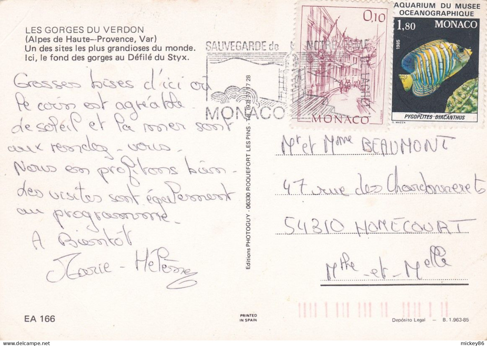 Monaco --Composition De Timbres ( Poisson)  Sur CPM Destinée à Homecourt -54 (France) - Cartas & Documentos