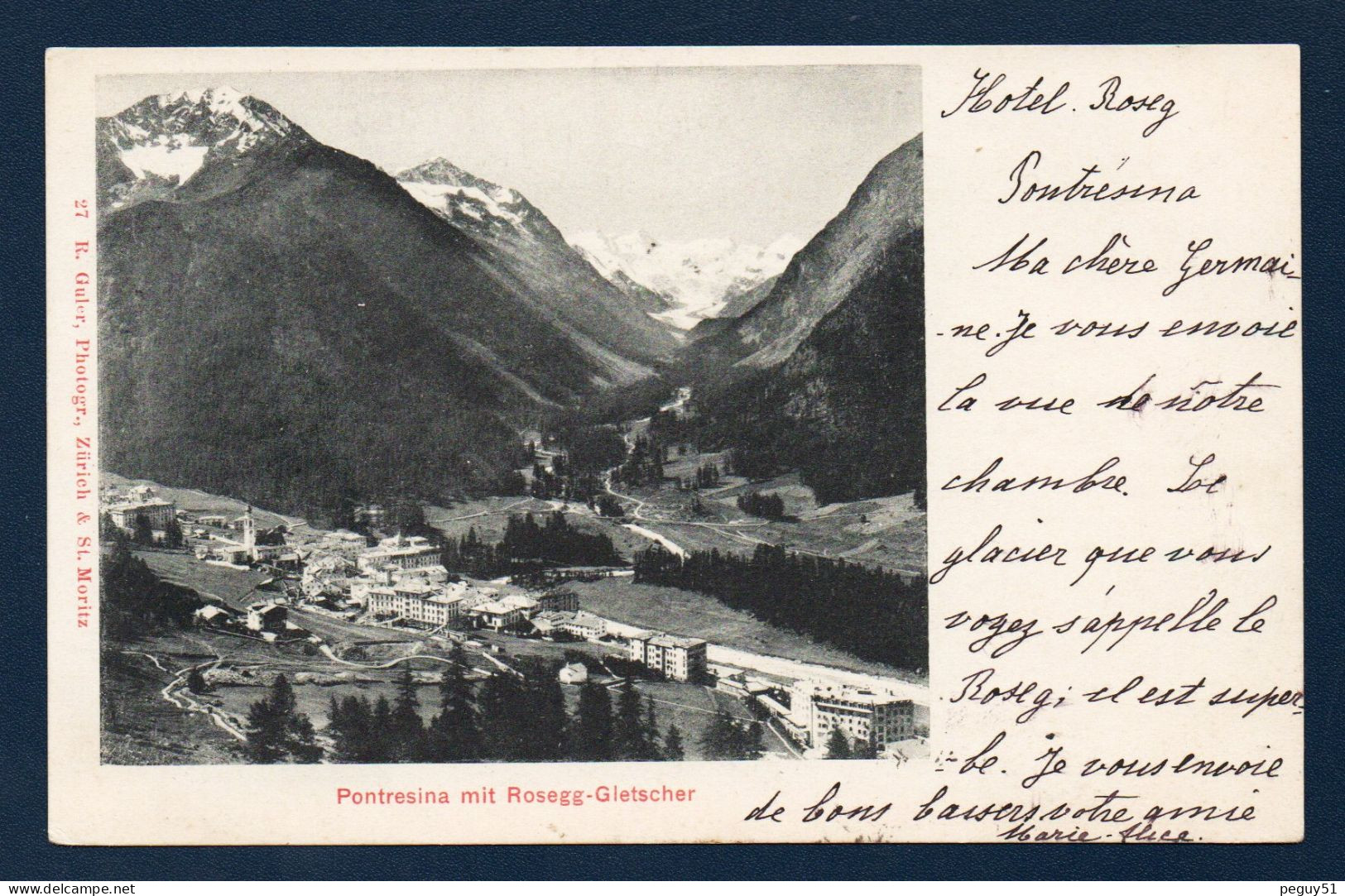 Grisons. Pontresina Avec Le Glacier Rosegg.  Panorama Du Village Avec L'église Sainte-Marie. 1904 - Pontresina