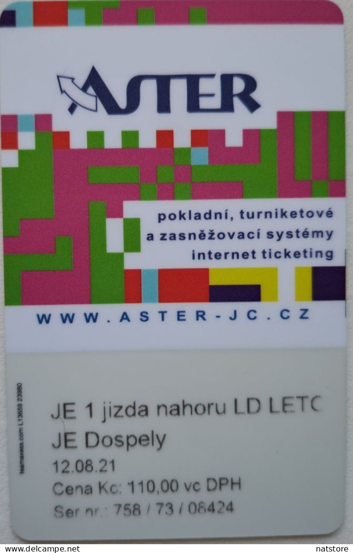 2021..CZECH REPUBLIC.. ASTER TICKET..CASH REGISTER.TURNSTILE AND SNOWMAKING SYSTEM, INTERNET TICKETING - Tickets D'entrée