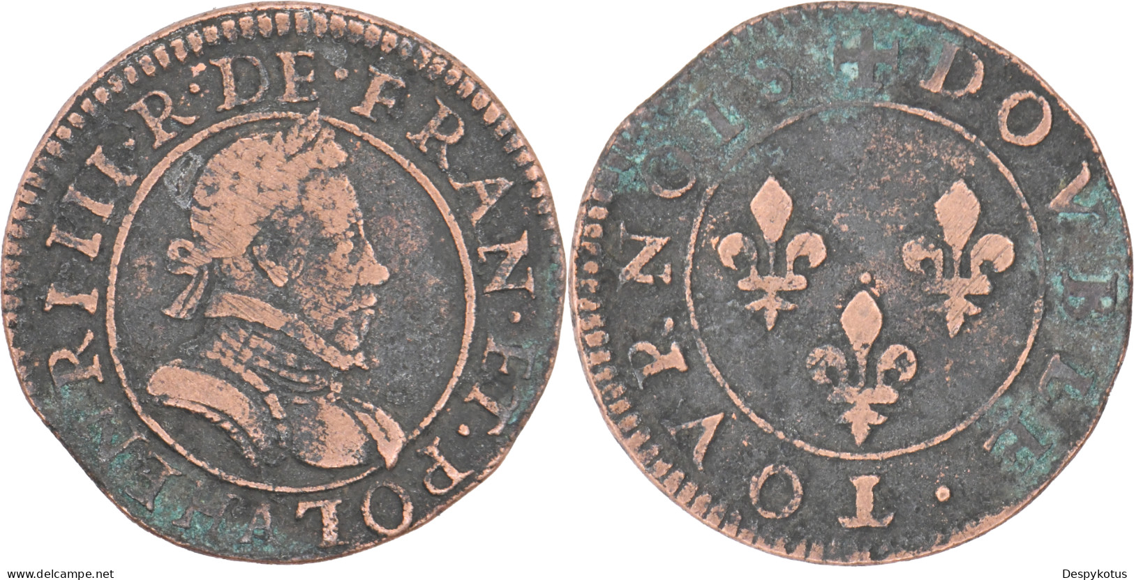 France - Double Tournois - HENRI III - Non Daté (1591-1594) - Paris (A) - 16-082 - 1574-1589 Henri III