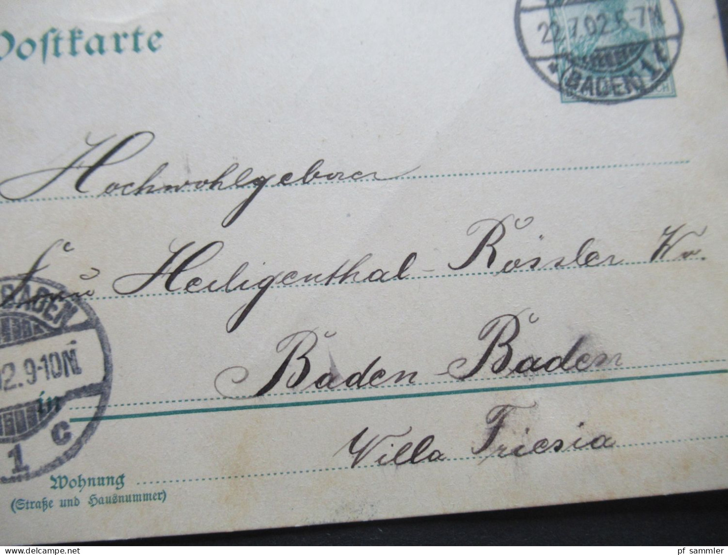 DR 1902 Germania Ganzsache Mit 2 Klaren / Sauberen Stempeln Karlsruhe (Baden) Nach Baden-Baden Mit Ank. Stempel - Tarjetas