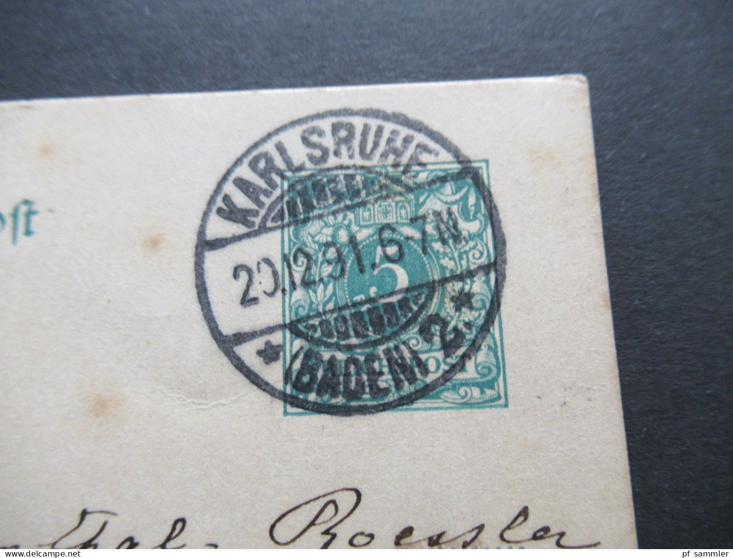 DR 1891 Reichspost GA Krone / Adler Sauberer Stempel Karlsruhe (Baden) 2 Nach Baden Baden Mit K1 Ank. Stempel - Cartes Postales