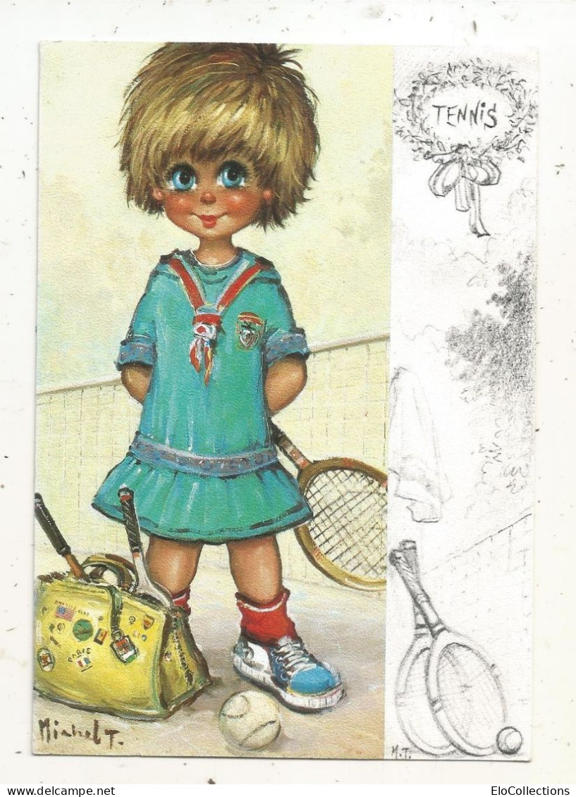 Cp, Illustrateur, Signée Michel Thomas, LES PETITS, Mademoiselle Tennis, Sports, Voyagée, Ed. Pram, 1981 - Thomas