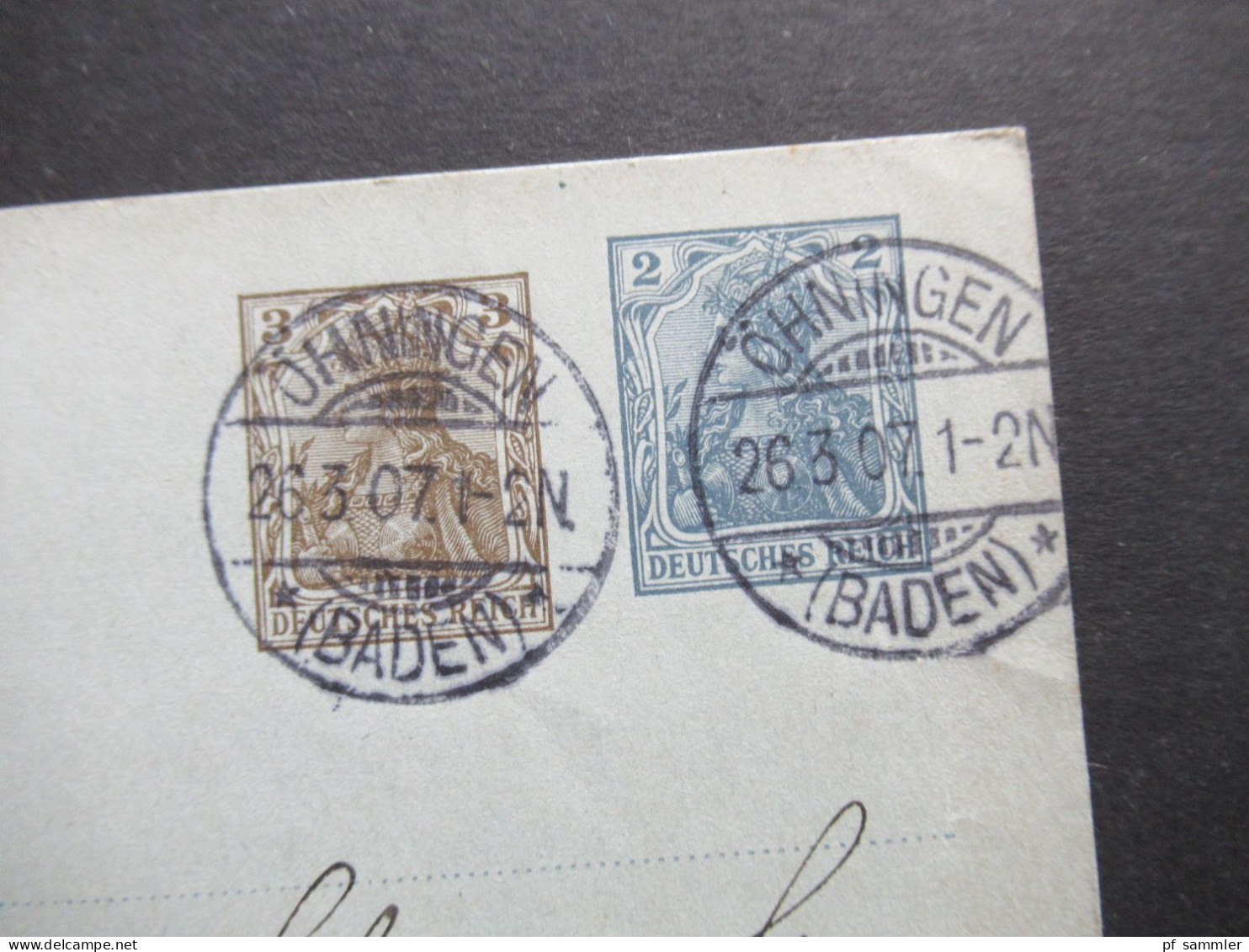 DR 1907 Germania GA Sauberer Stempel Öhningen (Baden) Nach Baden-Baden Mit Ank. Stempel - Briefkaarten