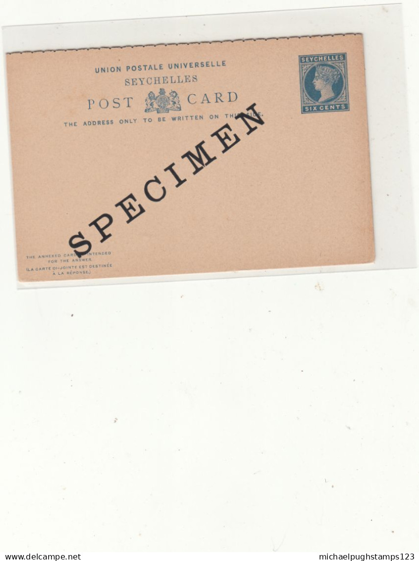 Seychelles / Stationery Reply Cards / Specimen Overprints - Seychelles (1976-...)