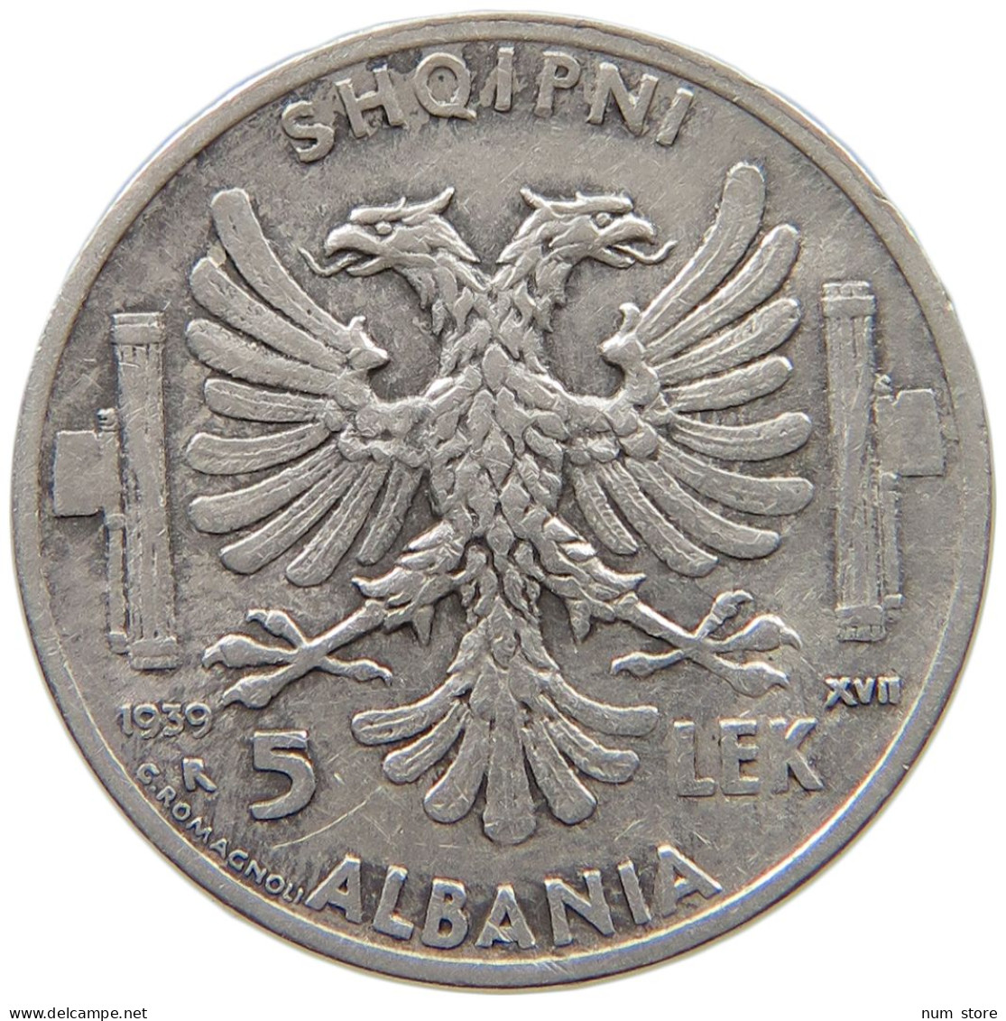 ALBANIA 5 LEK 1939  #MA 009022 - Oosterse Kunst