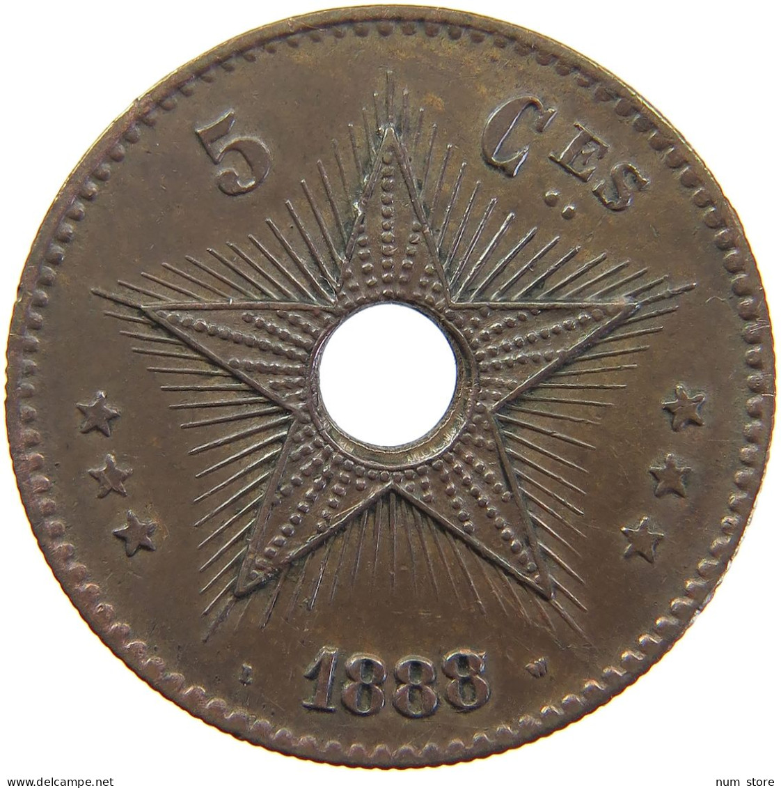 BELGIAN CONGO 5 CENTIMES 1888 LEOPOLD II. 1865-1909 #MA 065013 - 1885-1909: Leopoldo II