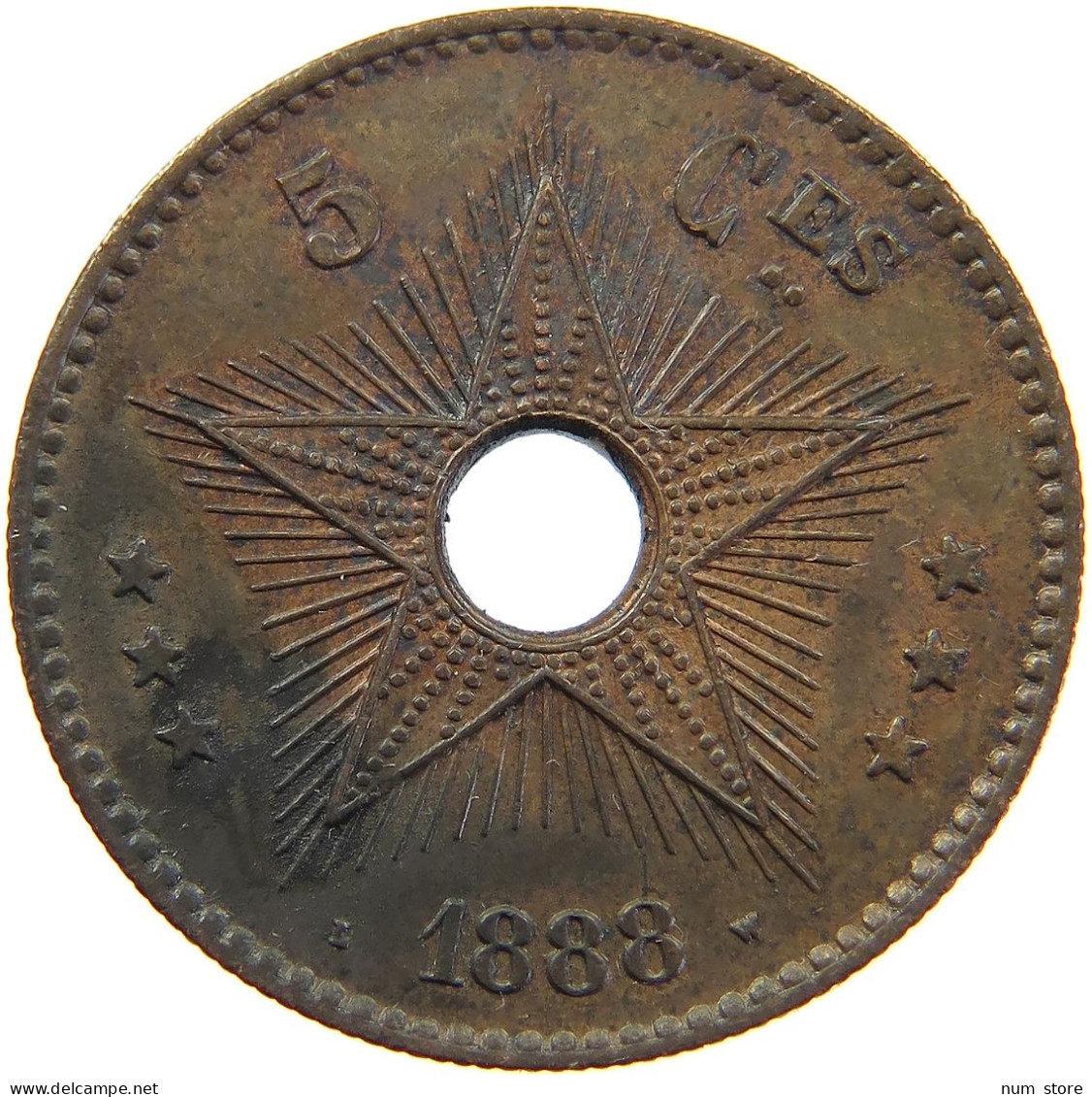 BELGIAN CONGO 5 CENTIMES 1888 LEOPOLD II. 1865-1909 #MA 101960 - 1885-1909: Leopoldo II